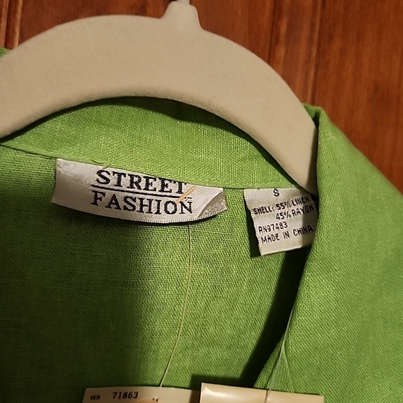 Street Fashion Woman's Sz S Shrt Sleeve Linen Button-Up Y2K top Sprout Green NWT - Picture 2 of 8